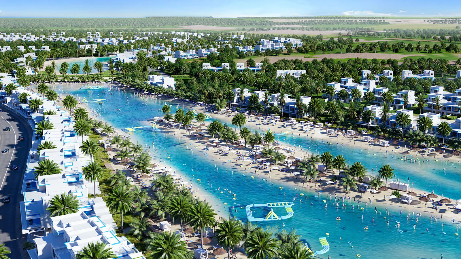 DAMAC Lagoons master community, Mediterranean landscaping and lagoon setting in Dubailand